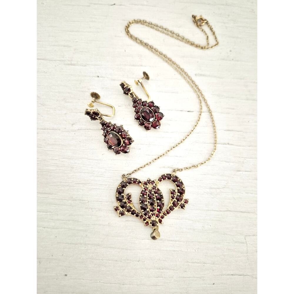 Vintage 900 Sterling Silver Bohemian Garnet Necklace and Earring Lot
